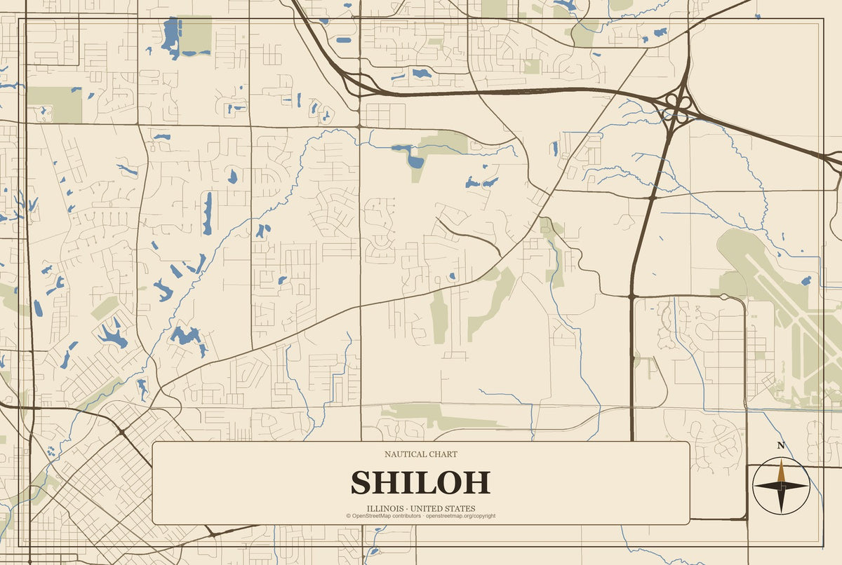 Shiloh, Illinois City Map Aluminum Sign in Heritage Nautical style
