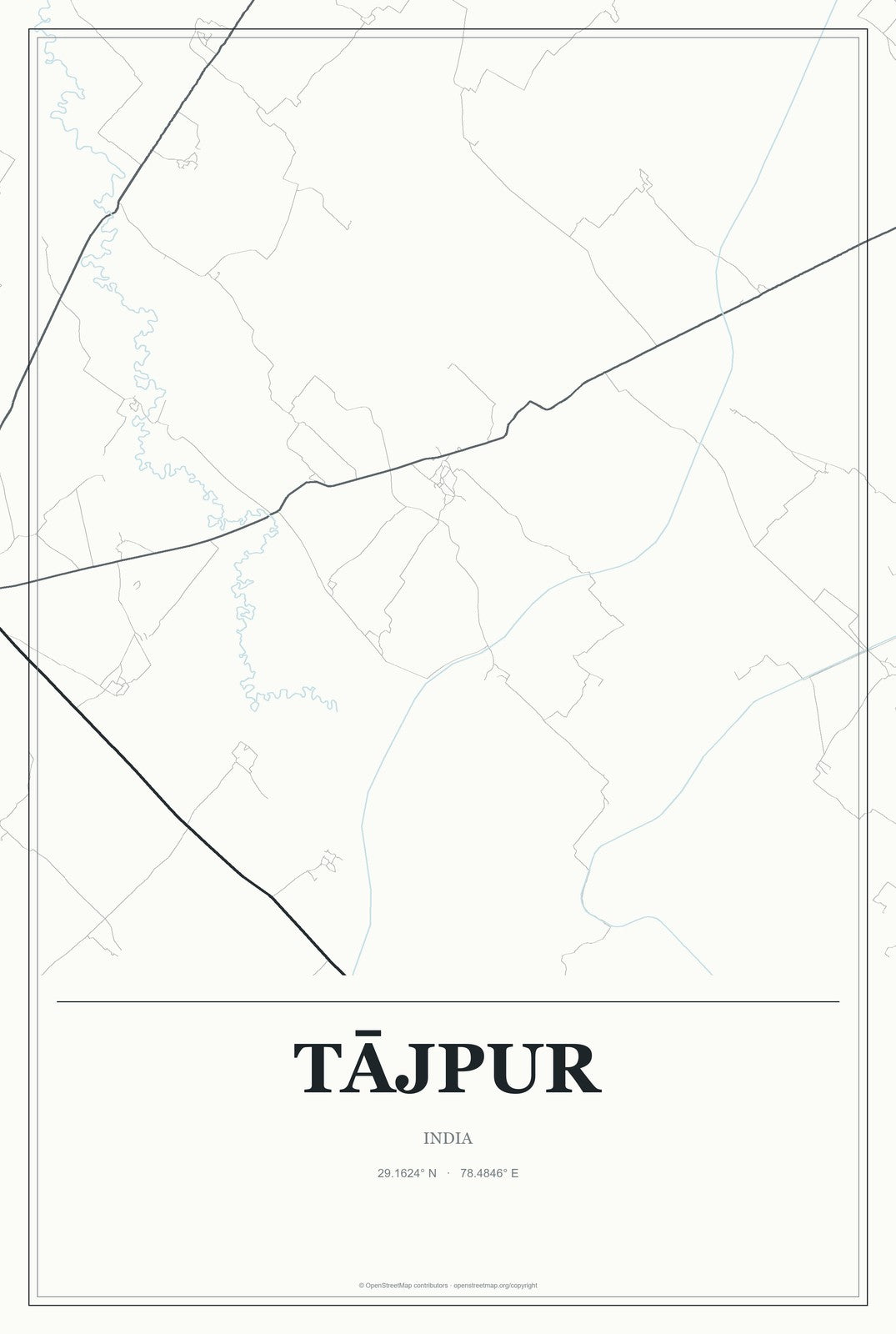 Tājpur, India City Map Aluminum Sign in Gallery Air style