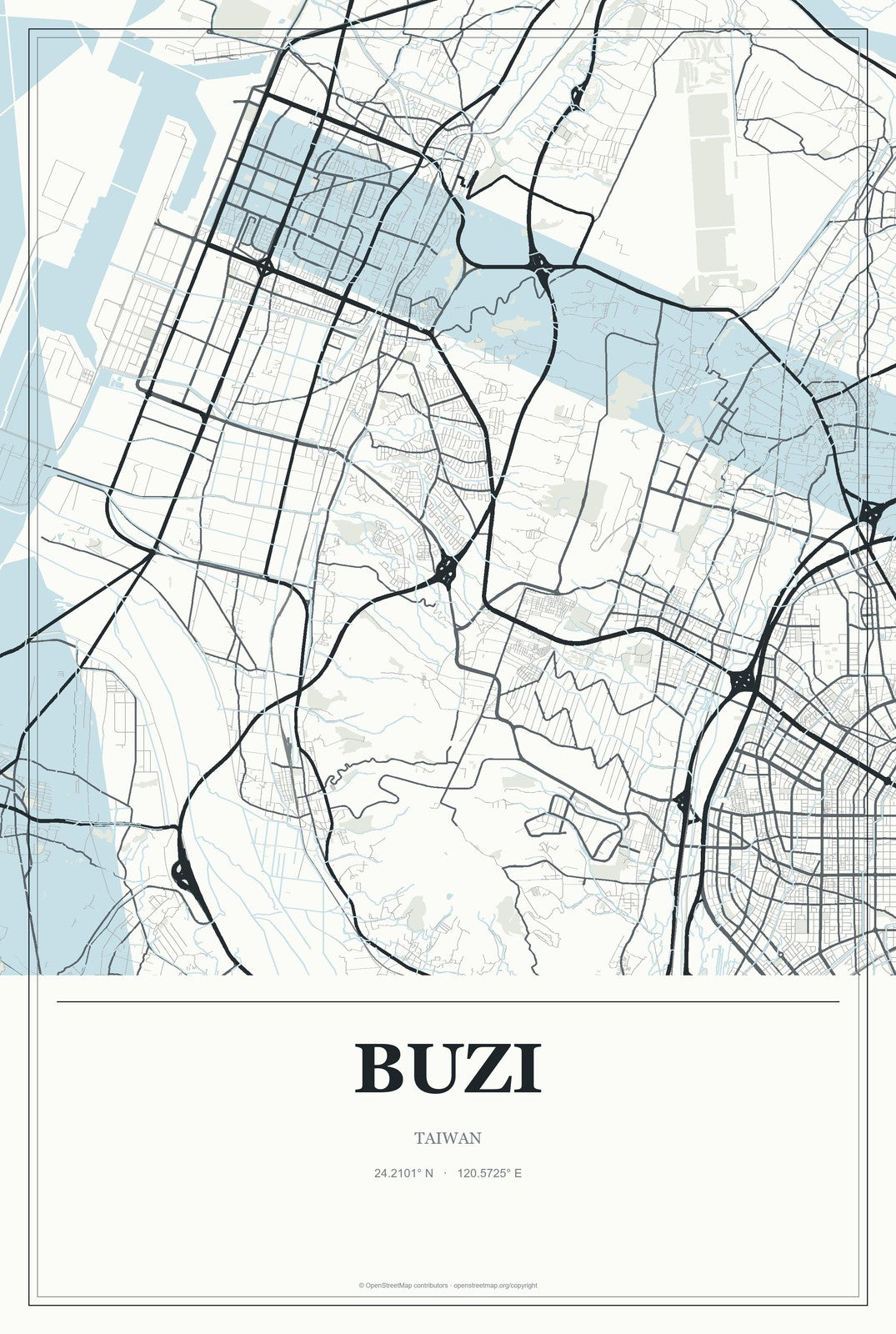 Buzi, Taiwan City Map Aluminum Sign in Gallery Air style