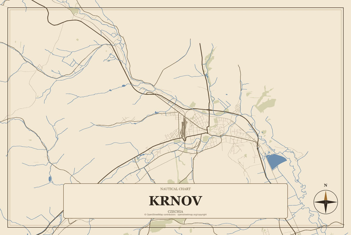 Krnov, Czechia City Map Aluminum Sign in Heritage Nautical style