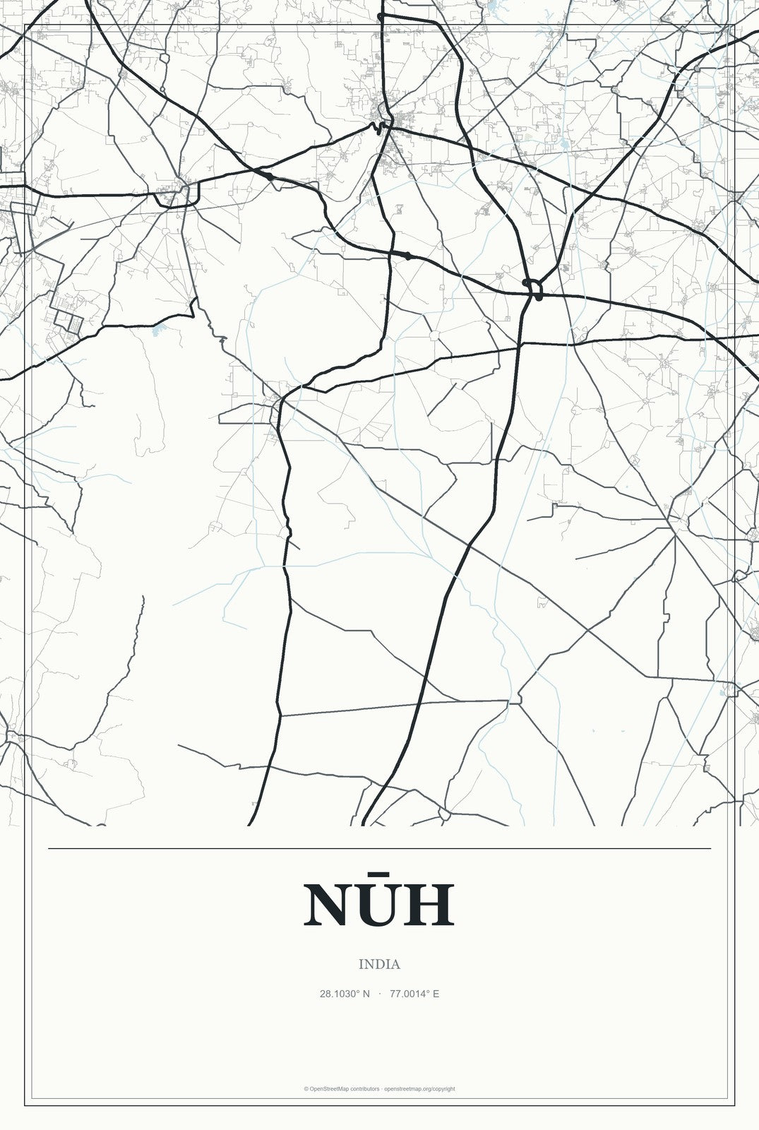 Nūh, India City Map Aluminum Sign in Gallery Air style