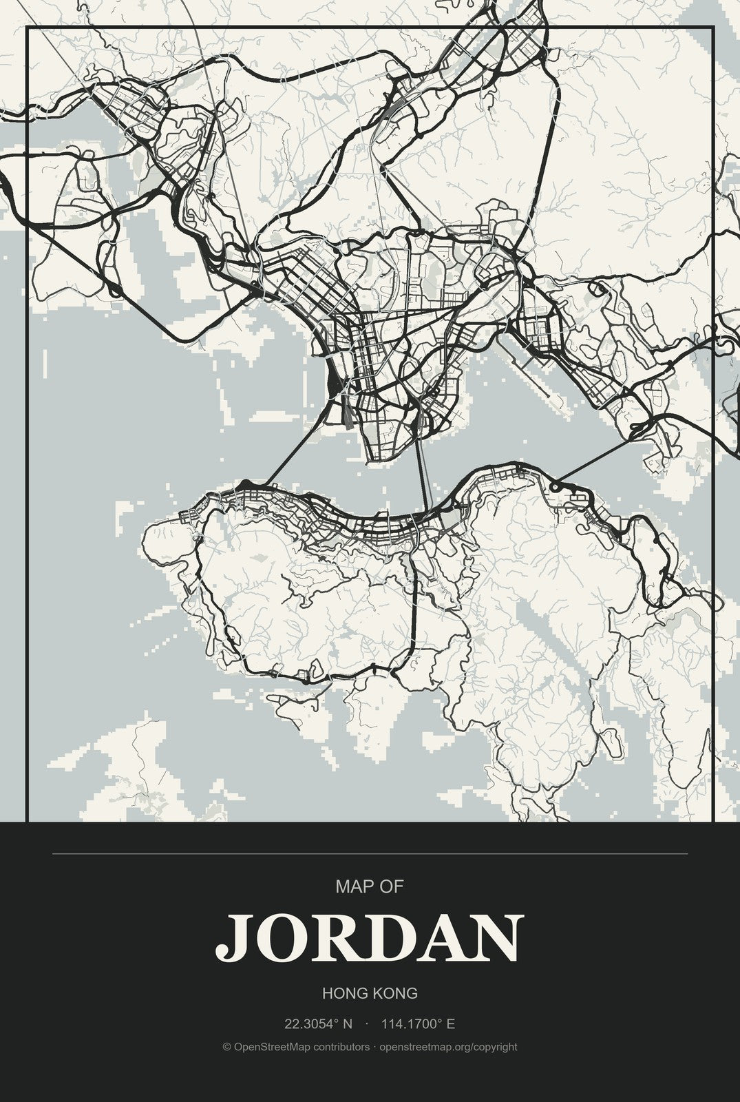 Jordan, Hong Kong City Map Aluminum Sign in Museum Plaque style