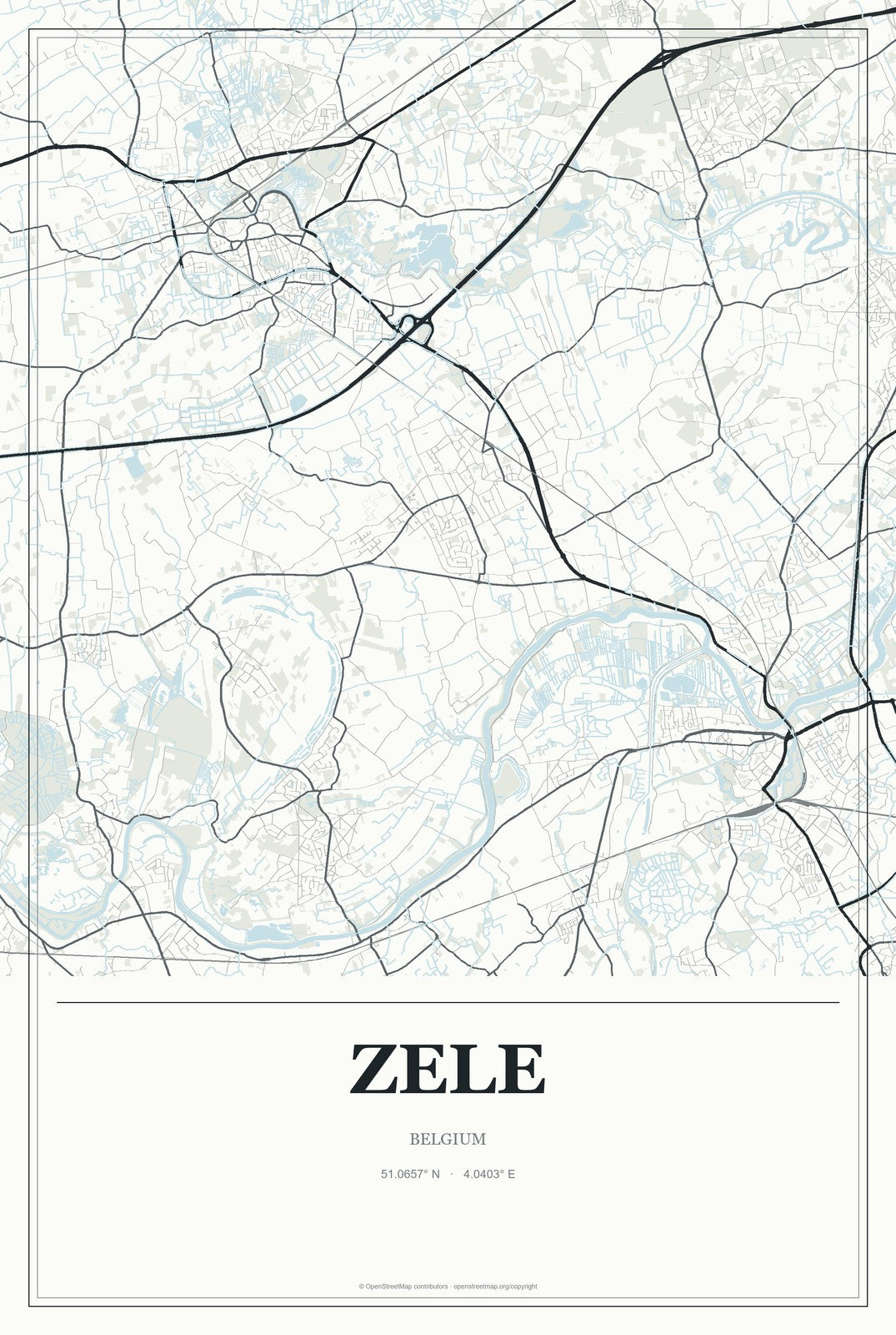 Zele, Belgium City Map Aluminum Sign in Gallery Air style