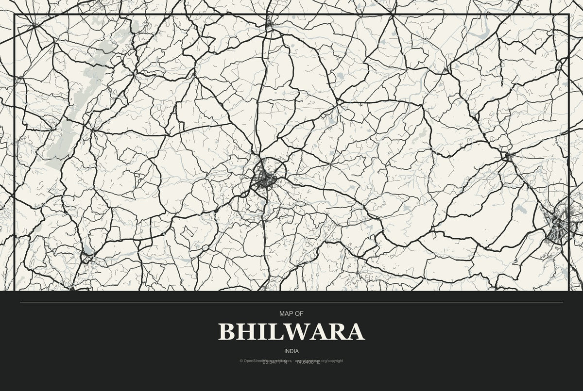 Bhilwara, India City Map Aluminum Sign in Museum Plaque style