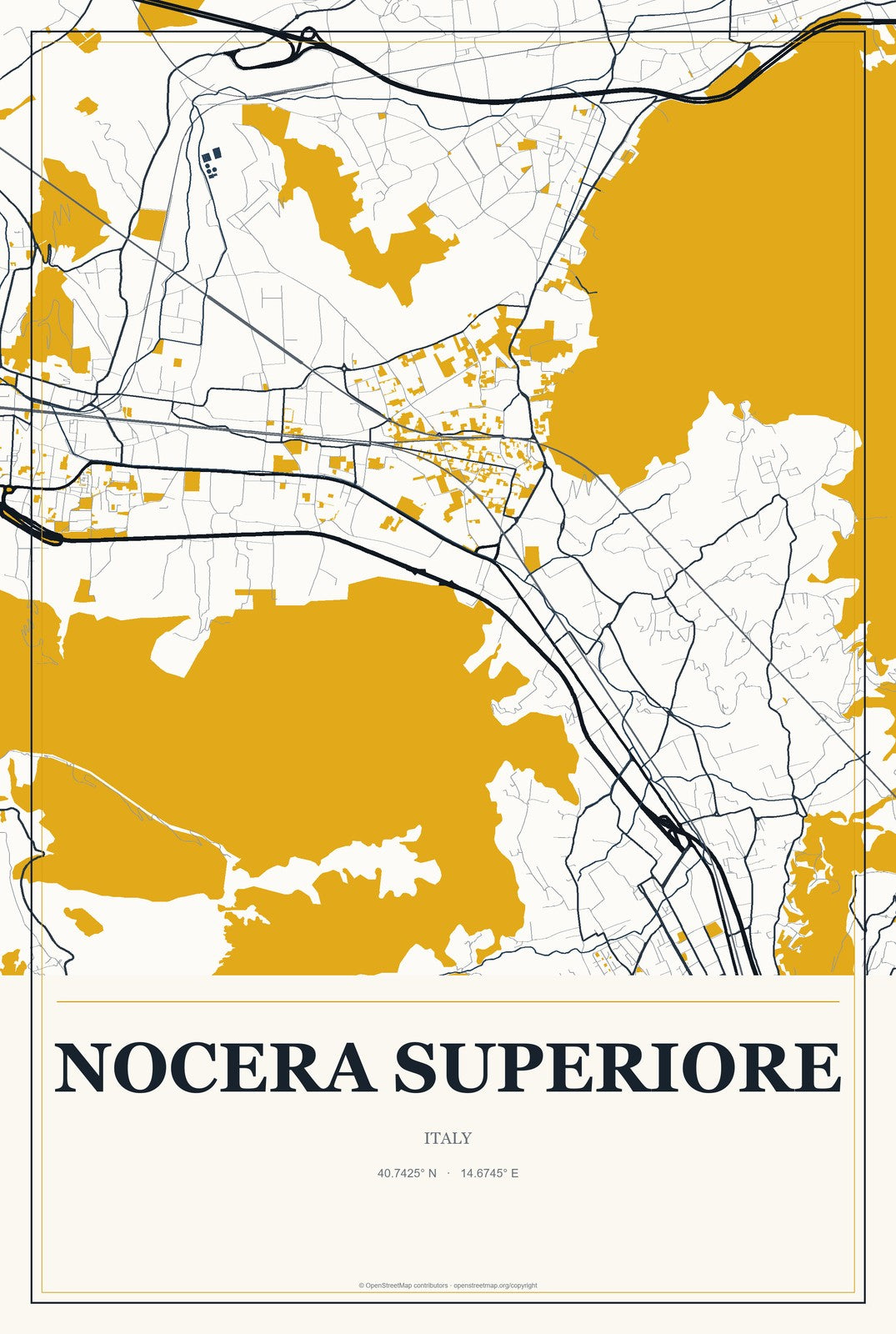 Nocera Superiore, Italy City Map Aluminum Sign in Citrine Modern style