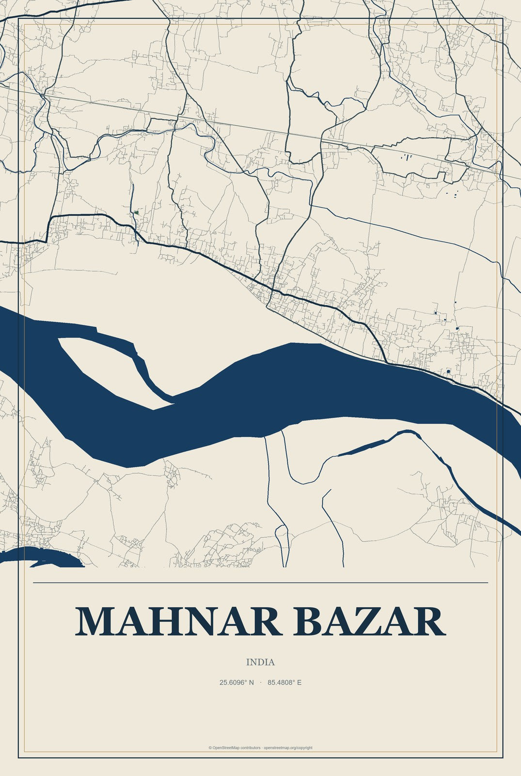 Mahnar Bazar, India City Map Aluminum Sign in Coastal Cutout style