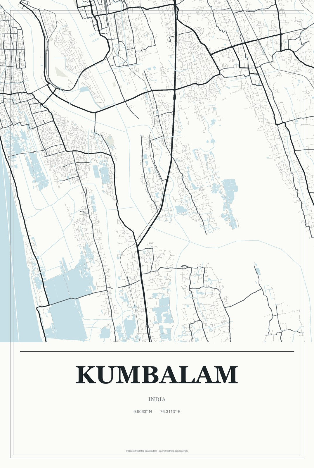 Kumbalam, India City Map Aluminum Sign in Gallery Air style