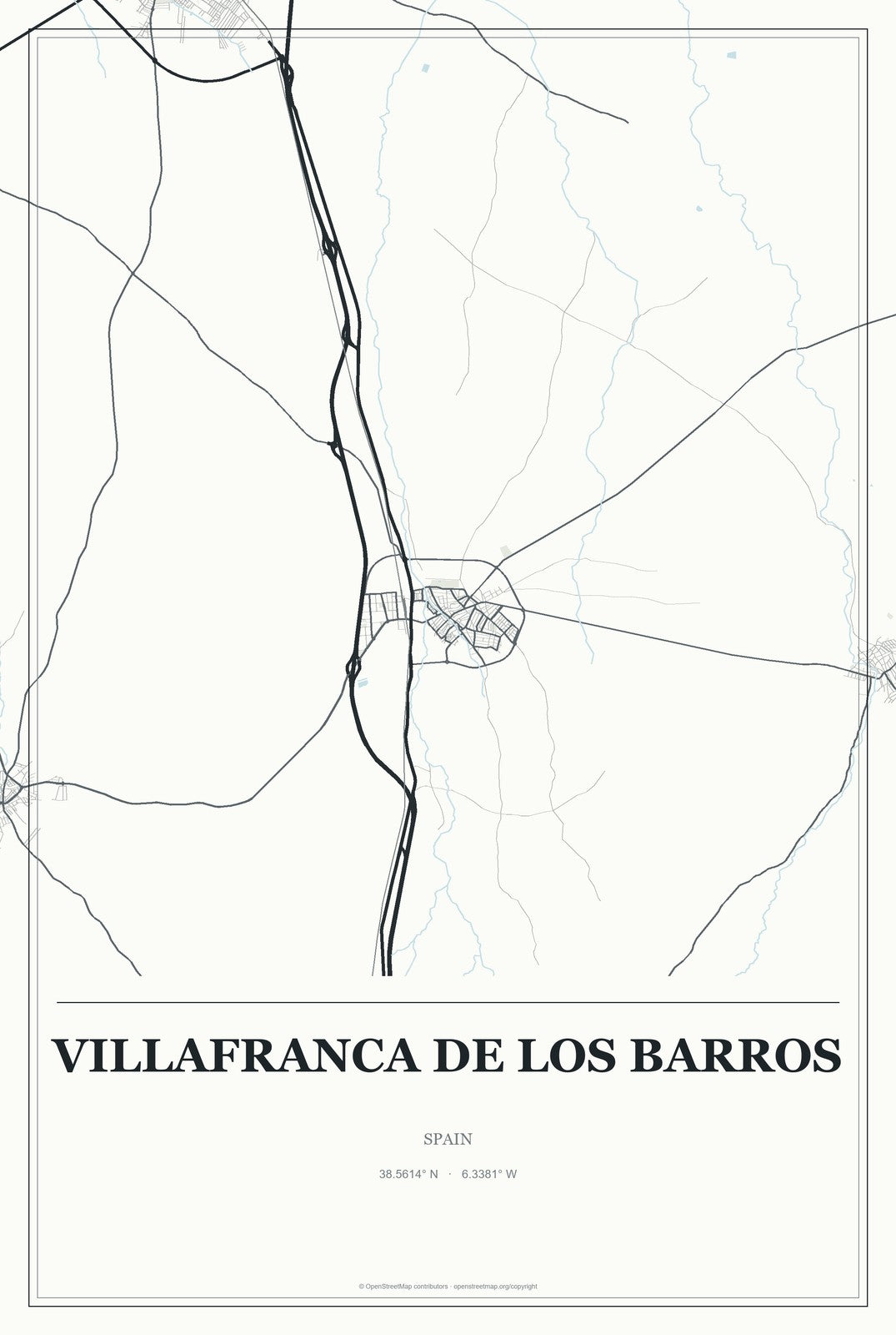 Villafranca de los Barros, Spain City Map Aluminum Sign in Gallery Air style