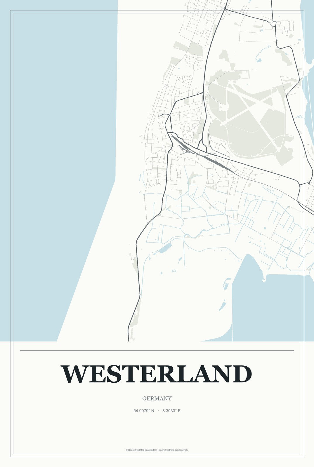 Westerland, Germany City Map Aluminum Sign in Gallery Air style