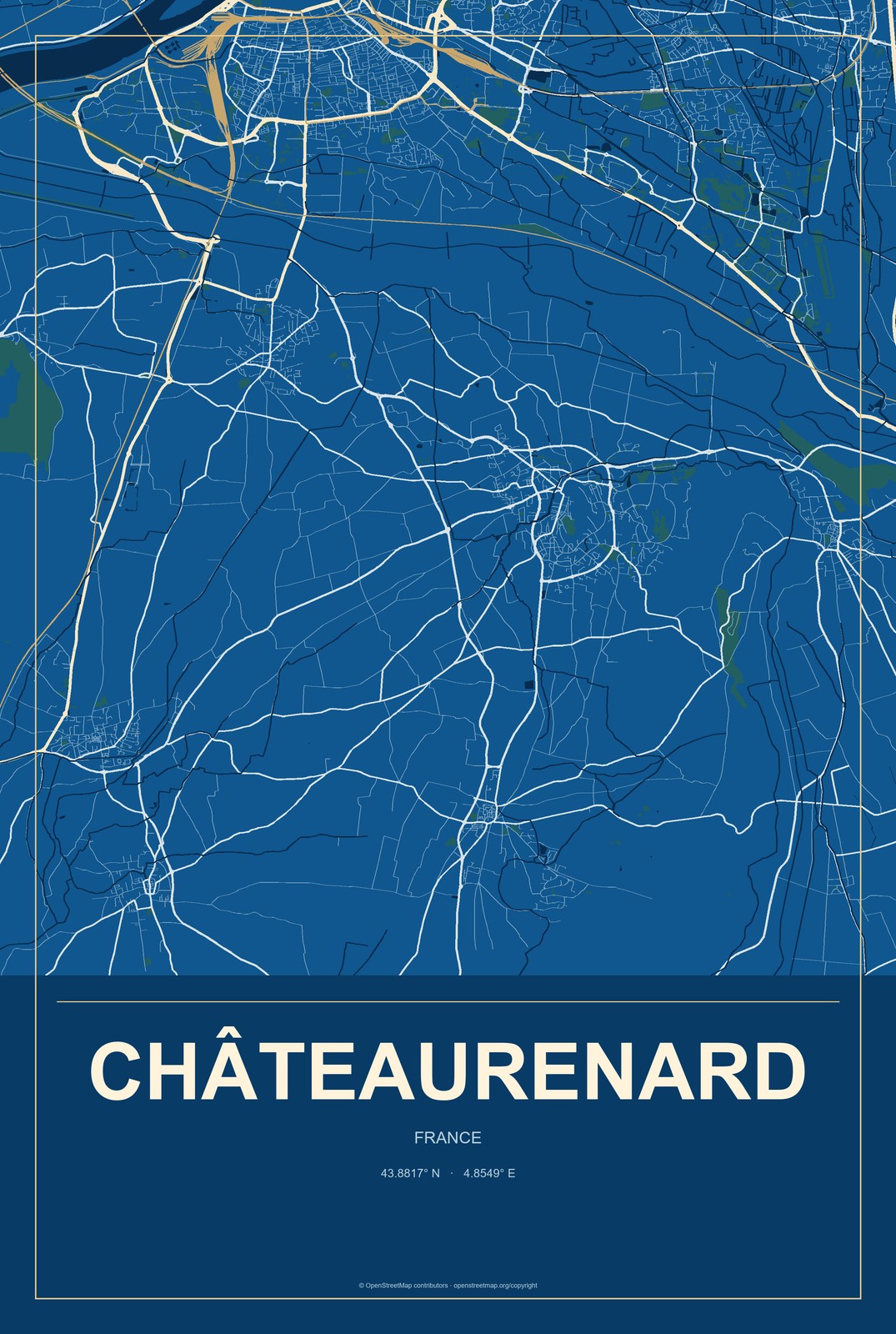 Châteaurenard, France City Map Aluminum Sign in Harbor Cobalt style