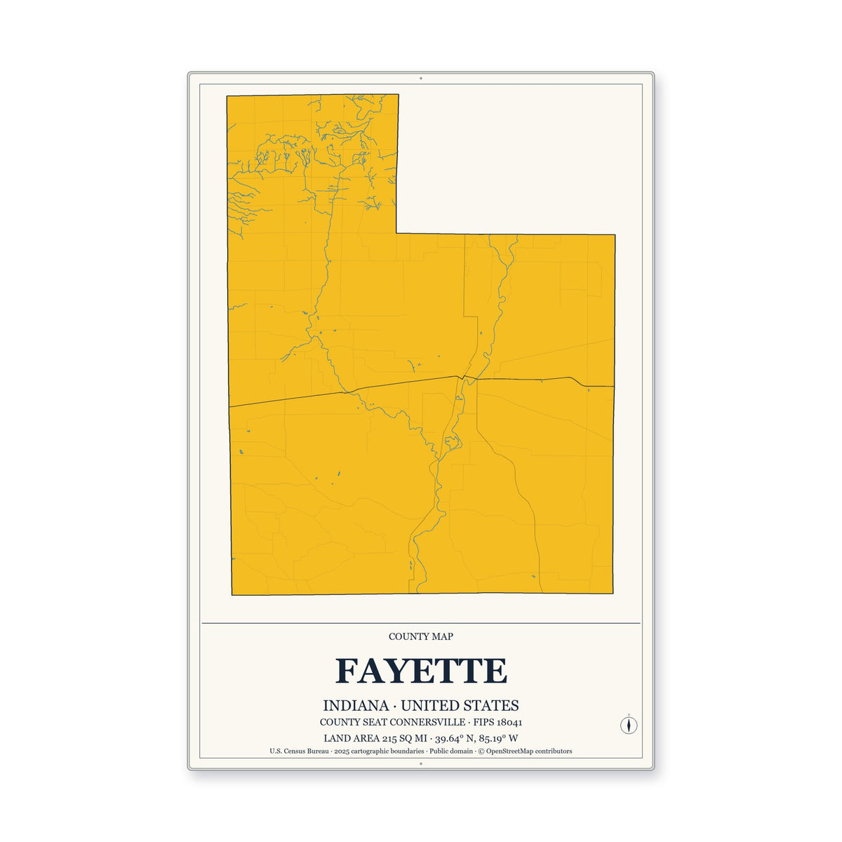 Fayette County, Indiana Map Aluminum Sign in Citrine Modern style