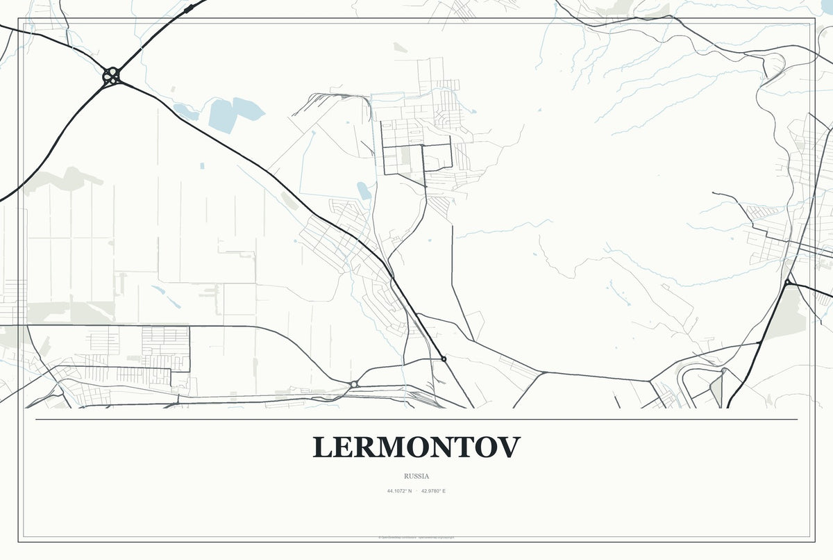 Lermontov, Russia City Map Aluminum Sign in Gallery Air style