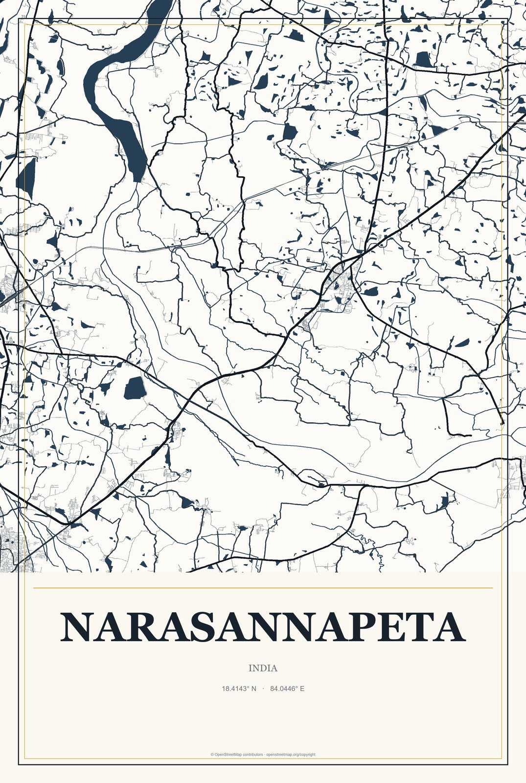 Narasannapeta, India City Map Aluminum Sign in Citrine Modern style