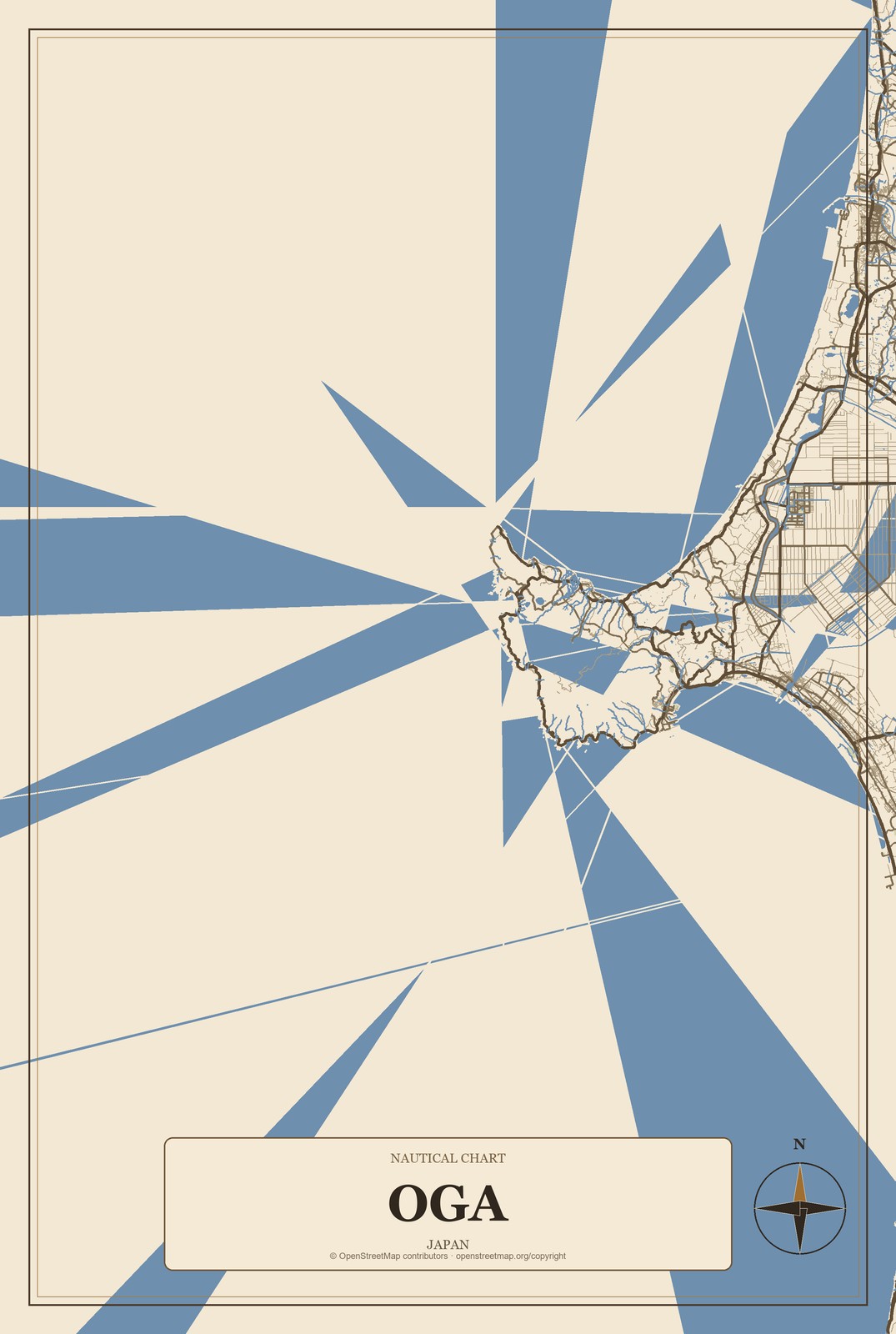 Oga, Japan City Map Aluminum Sign in Heritage Nautical style