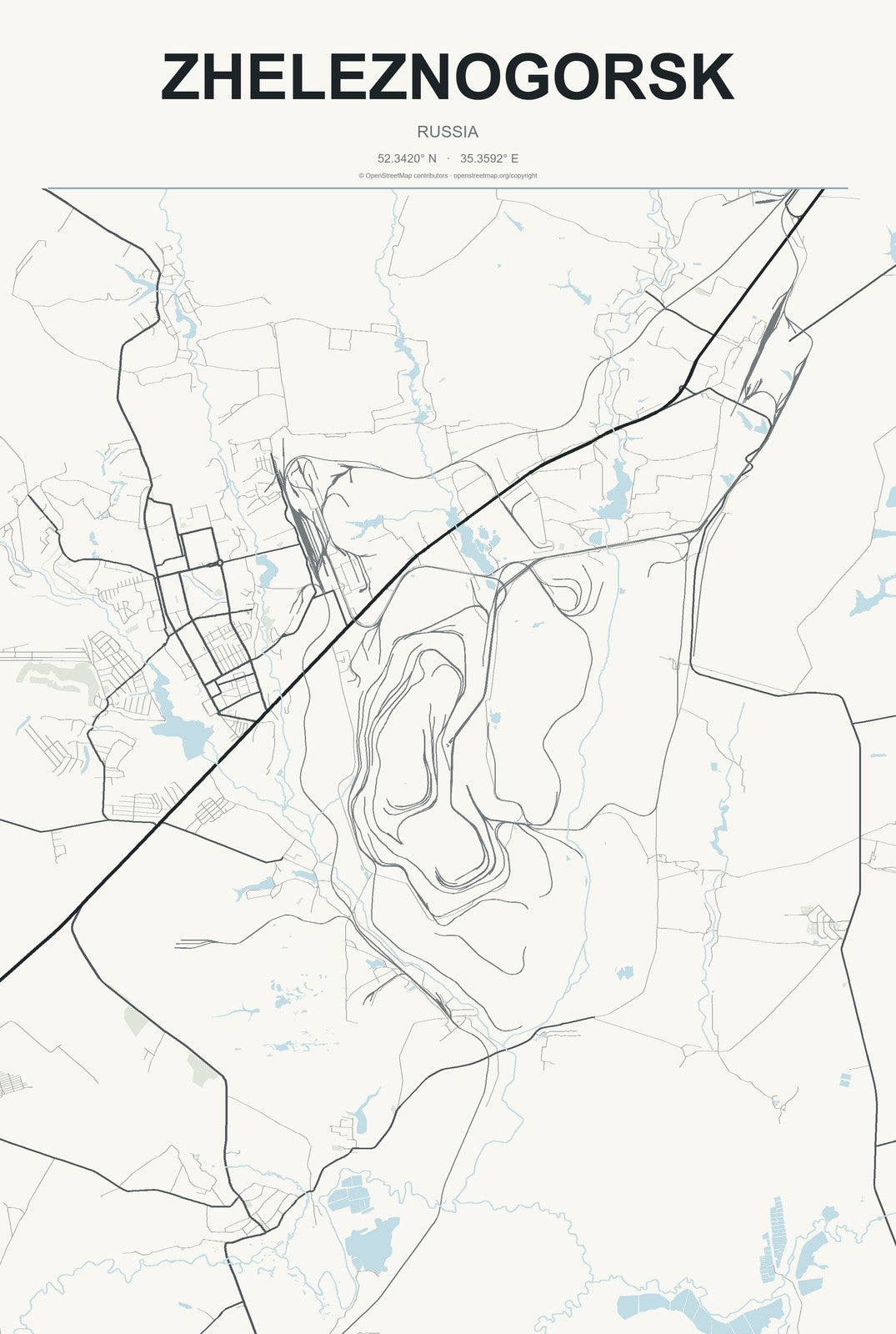 Zheleznogorsk, Krasnoyarsk Krai, Russia City Map Aluminum Sign in Headline Atlas style
