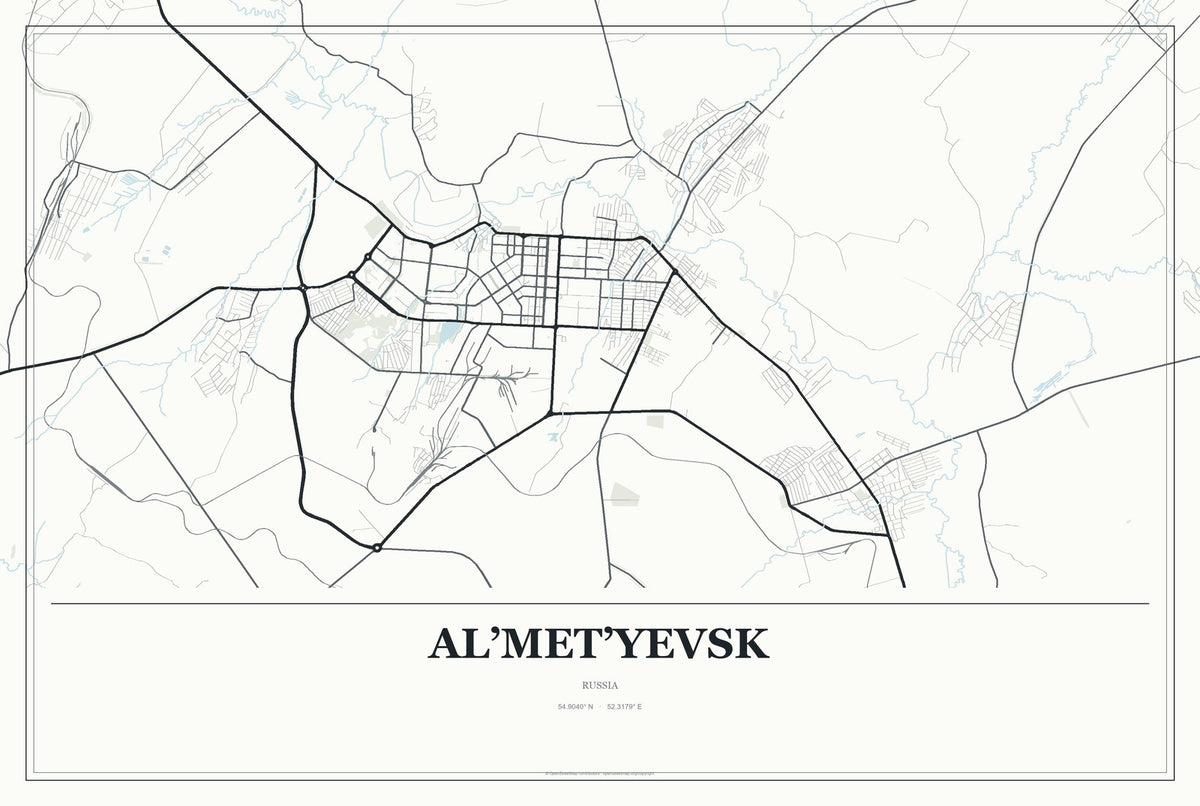 Al’met’yevsk, Russia City Map Aluminum Sign in Gallery Air style