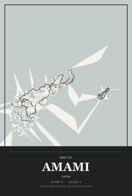 Amami, Japan City Map Aluminum Sign in Museum Plaque style