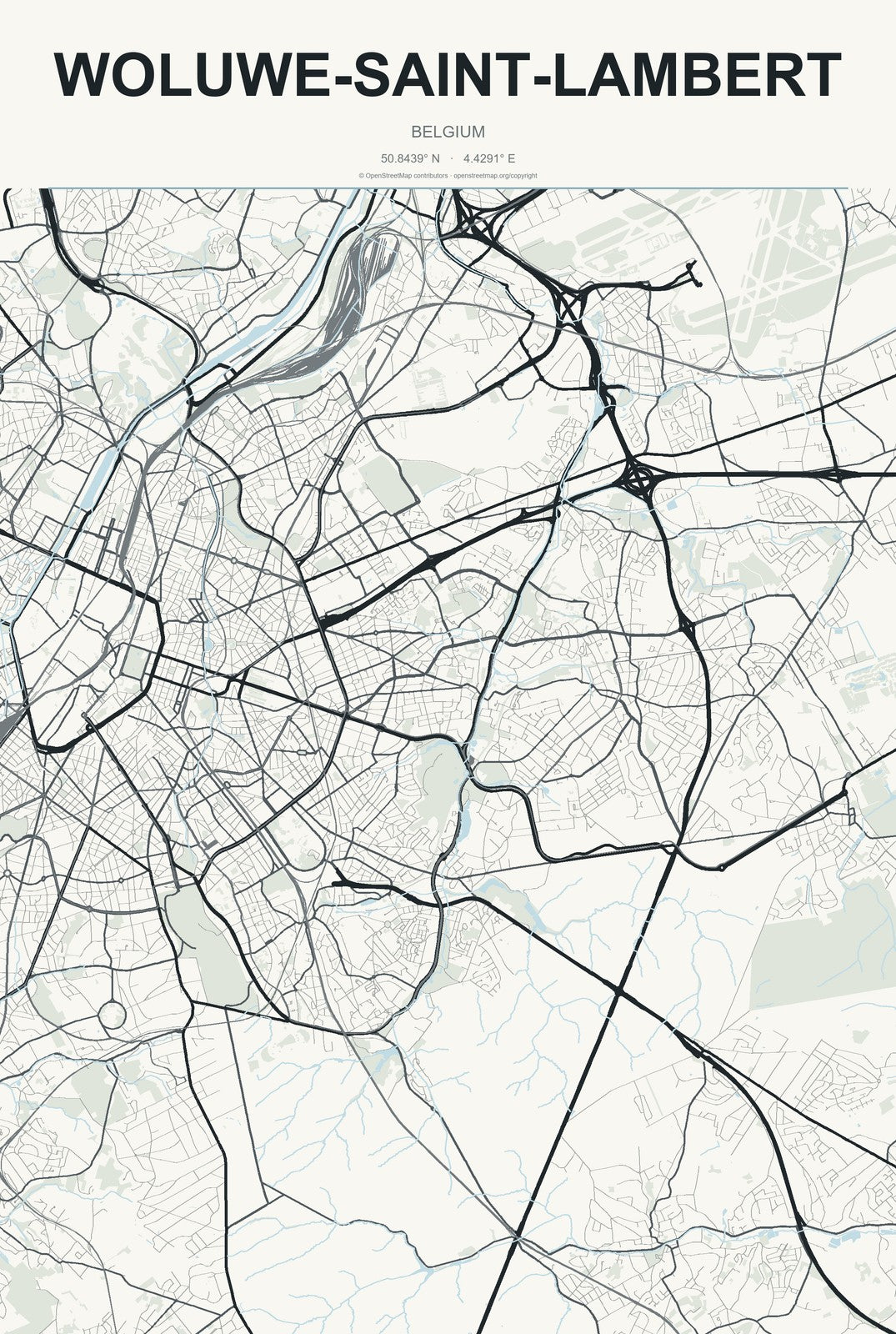 Woluwe-Saint-Lambert, Belgium City Map Aluminum Sign in Headline Atlas style