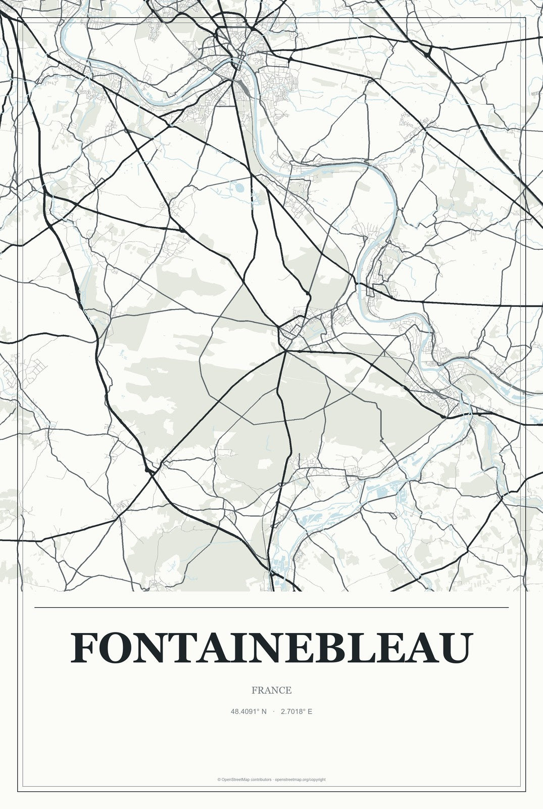 Fontainebleau, France City Map Aluminum Sign in Gallery Air style