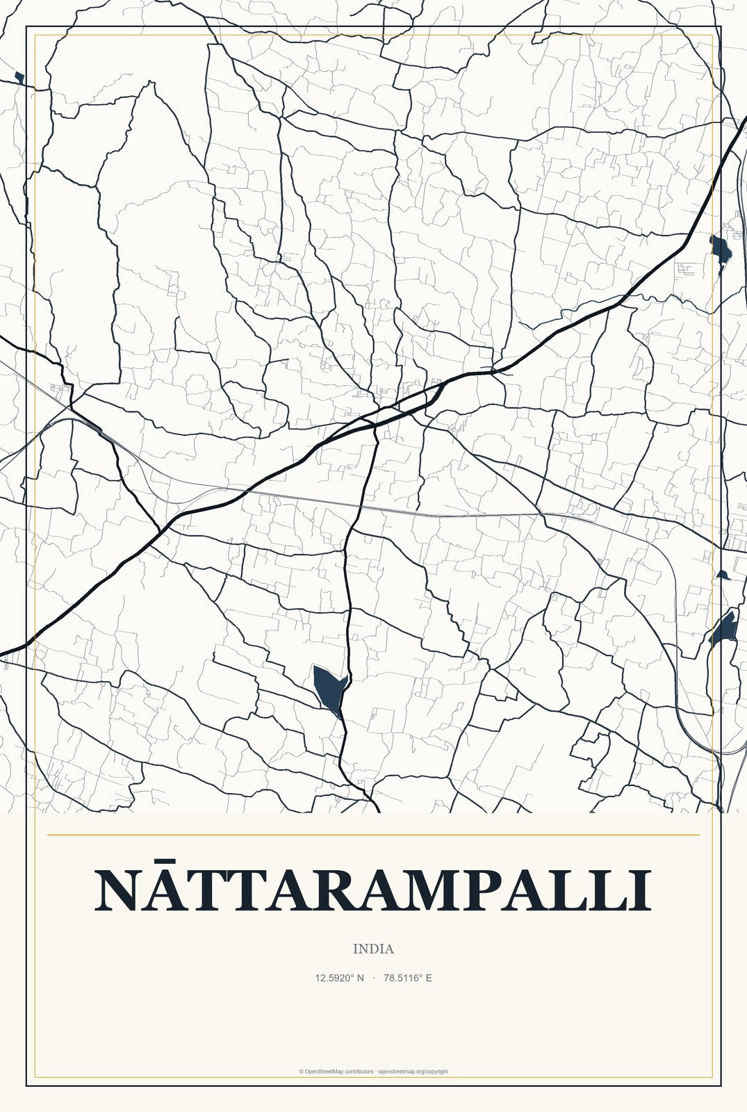 Nāttarampalli, India City Map Aluminum Sign in Citrine Modern style