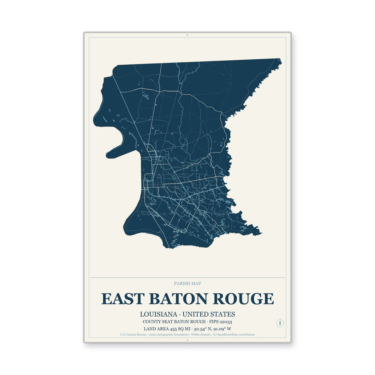 East Baton Rouge Parish, Louisiana Map Aluminum Sign in Coastal Cutout style