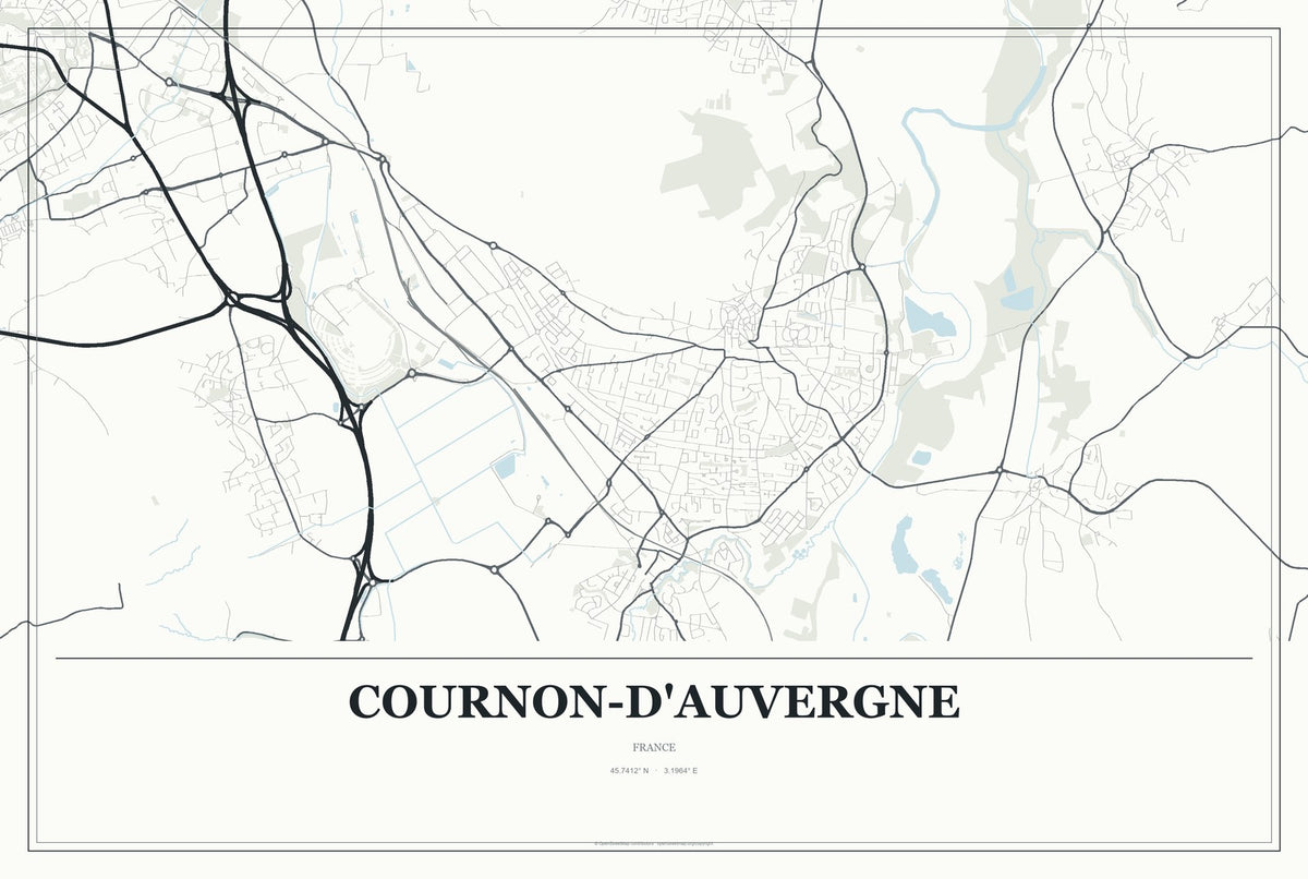 Cournon-d'Auvergne, France City Map Aluminum Sign in Gallery Air style
