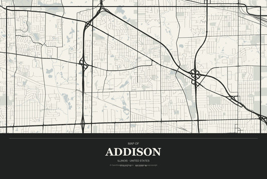 Addison, Illinois City Map Aluminum Sign in Museum Plaque style