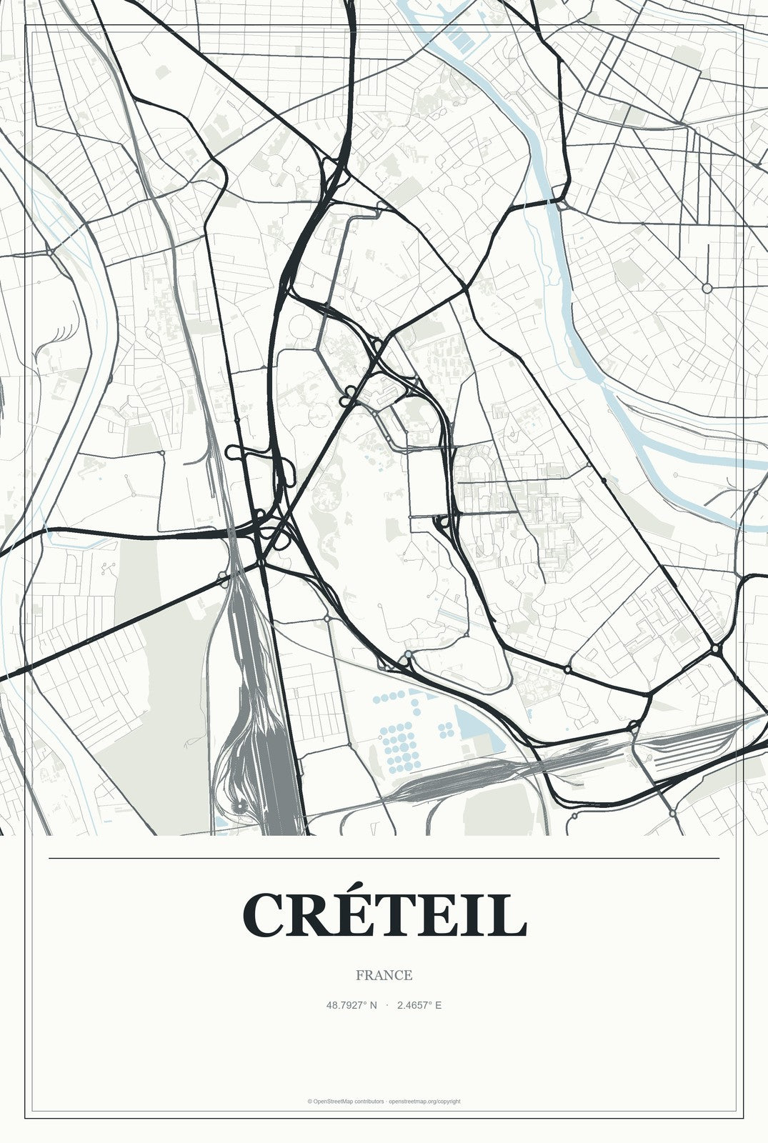 Créteil, France City Map Aluminum Sign in Gallery Air style
