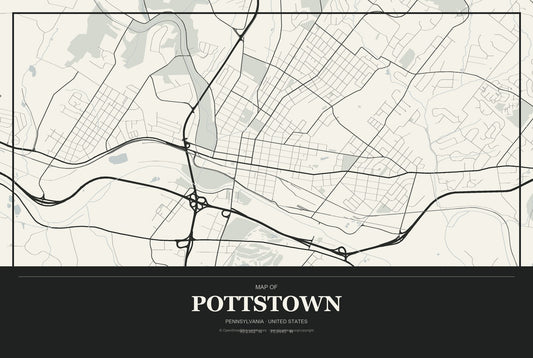 Pottstown, Pennsylvania City Map Aluminum Sign in Museum Plaque style
