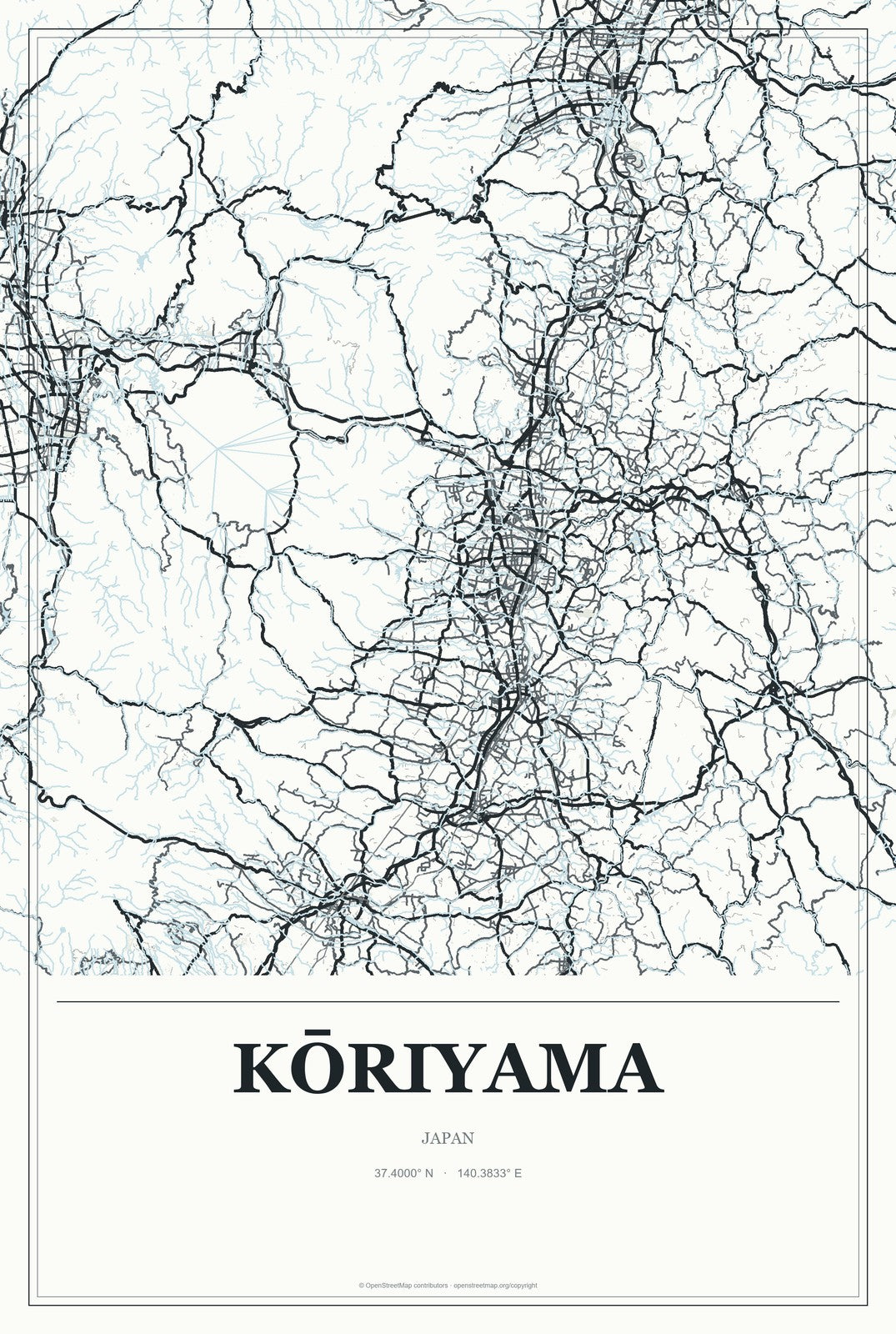 Kōriyama, Japan City Map Aluminum Sign in Gallery Air style