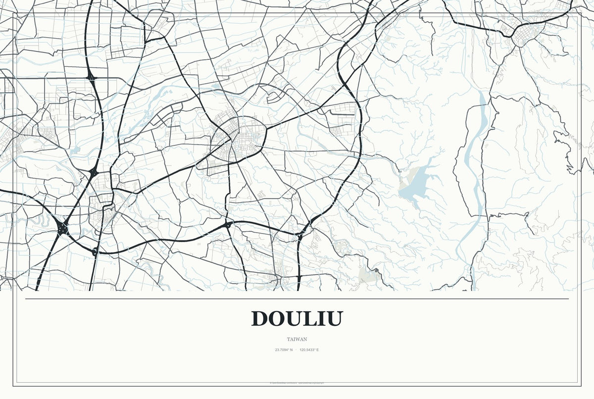 Douliu, Taiwan City Map Aluminum Sign in Gallery Air style