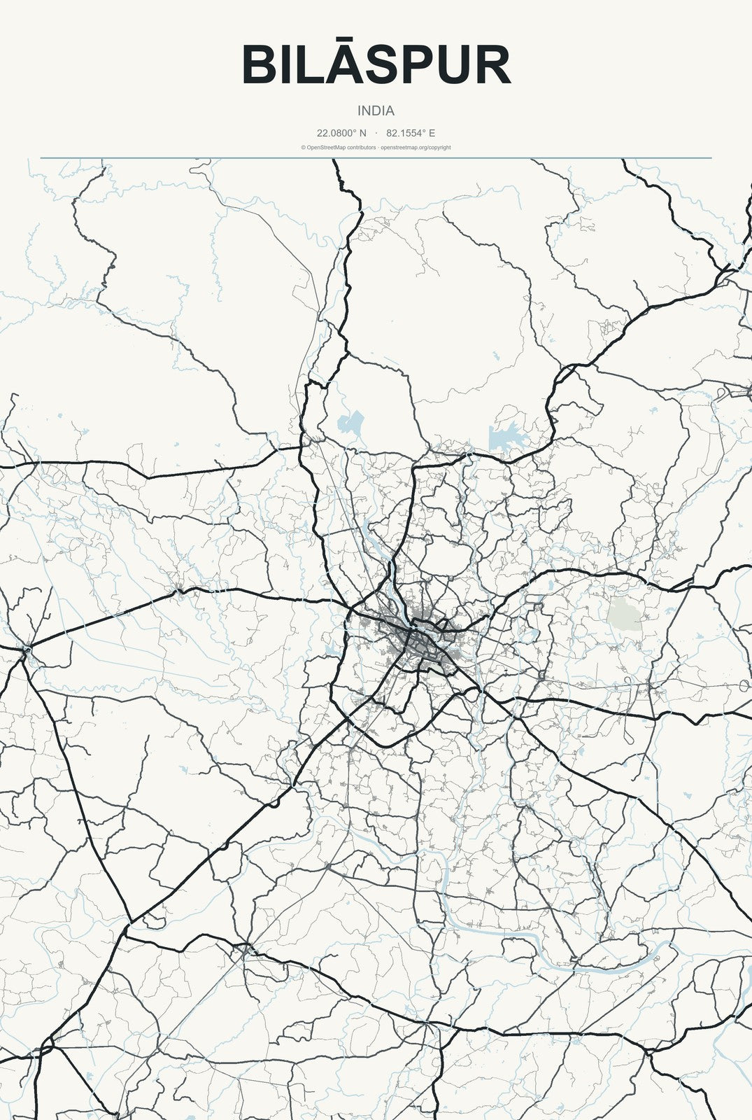 Bilāspur, Chhattisgarh, India City Map Aluminum Sign in Headline Atlas style