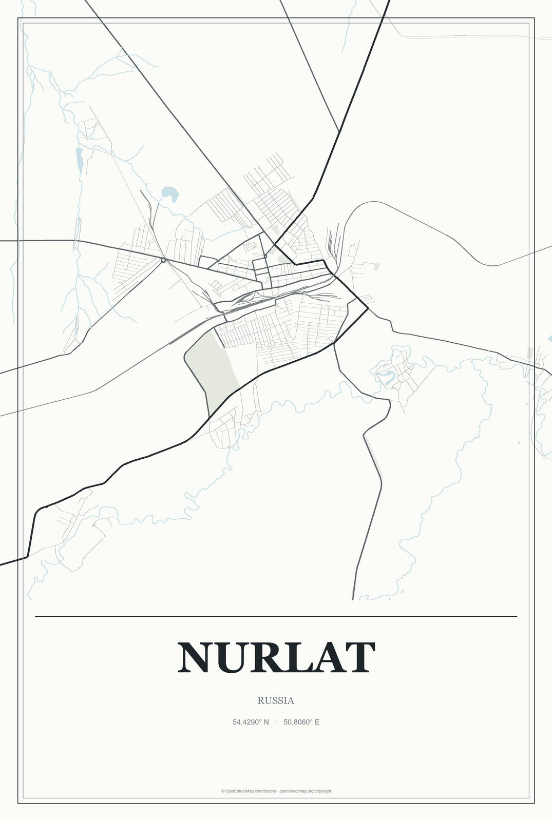 Nurlat, Russia City Map Aluminum Sign in Gallery Air style