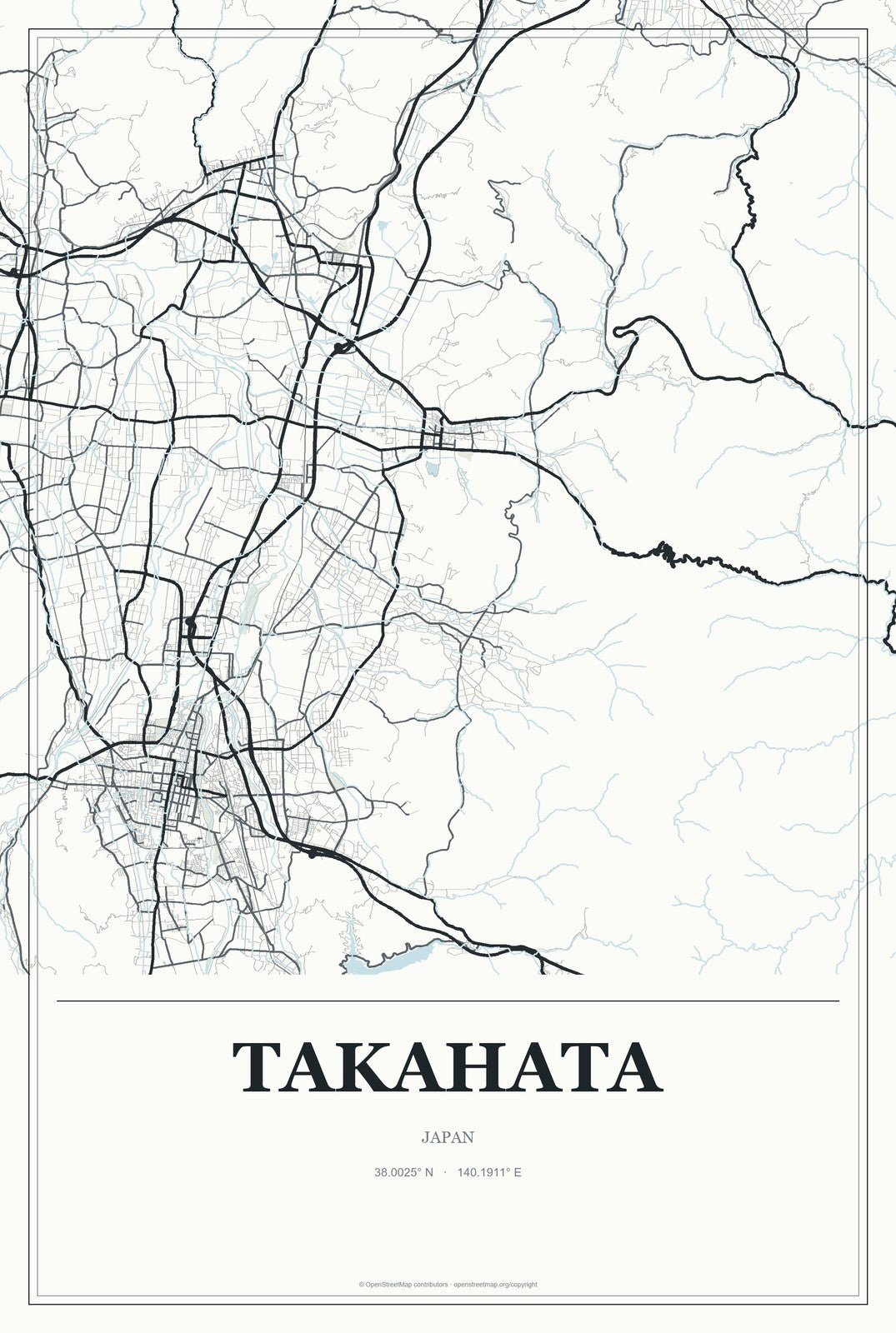 Takahata, Japan City Map Aluminum Sign in Gallery Air style