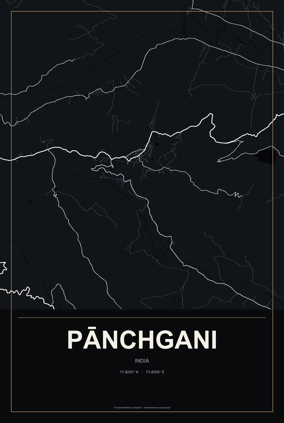Pānchgani, India City Map Aluminum Sign in Metropolitan Noir style