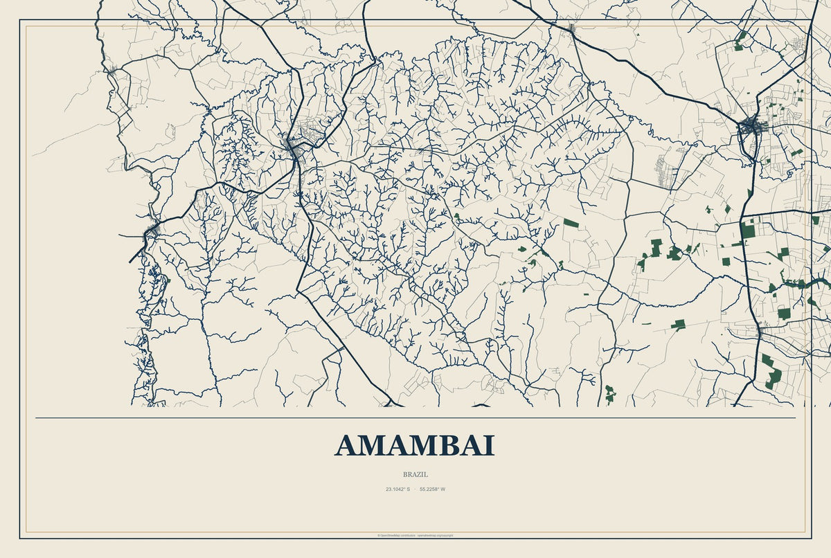 Amambai, Brazil City Map Aluminum Sign in Coastal Cutout style