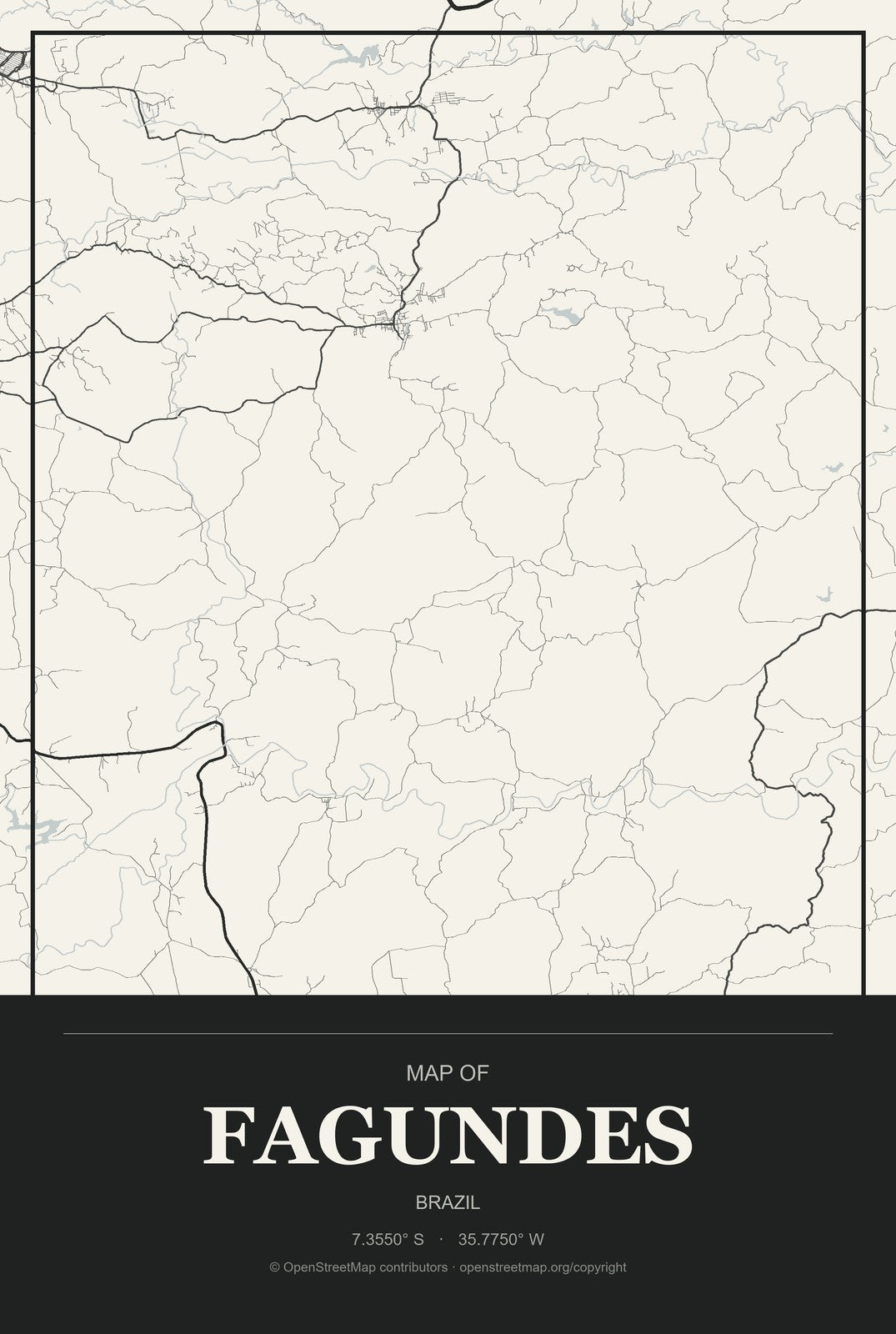 Fagundes, Brazil City Map Aluminum Sign in Museum Plaque style