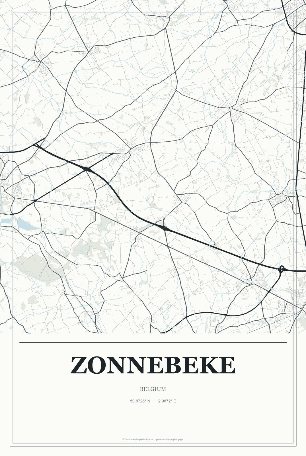 Zonnebeke, Belgium City Map Aluminum Sign in Gallery Air style