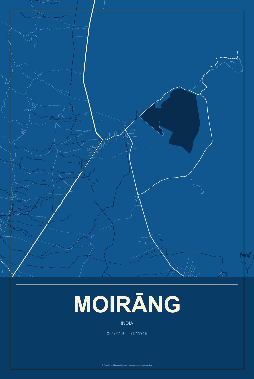 Moirāng, India City Map Aluminum Sign in Harbor Cobalt style