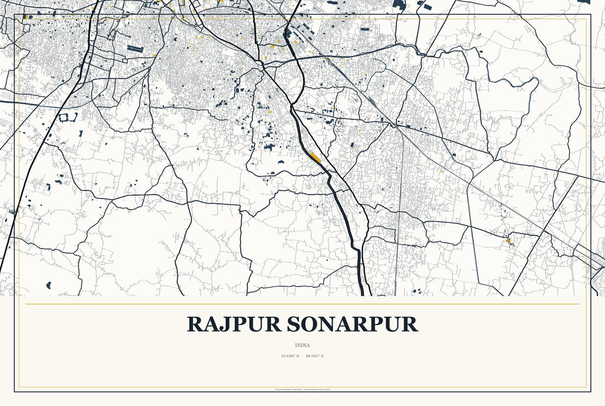 Rajpur Sonarpur, India City Map Aluminum Sign in Citrine Modern style