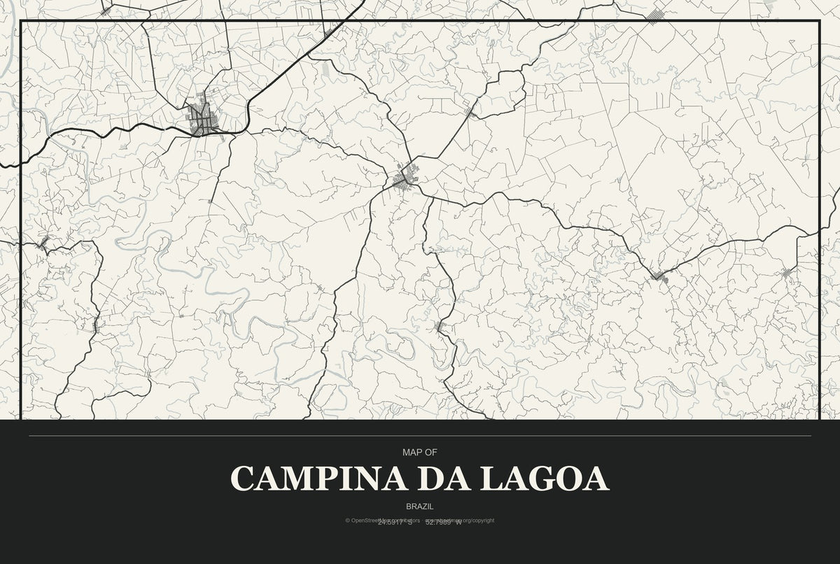 Campina da Lagoa, Brazil City Map Aluminum Sign in Museum Plaque style