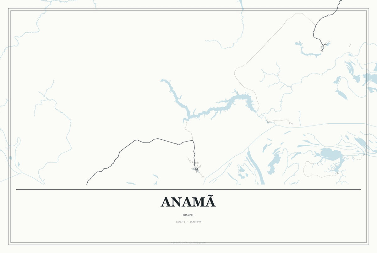 Anamã, Brazil City Map Aluminum Sign in Gallery Air style