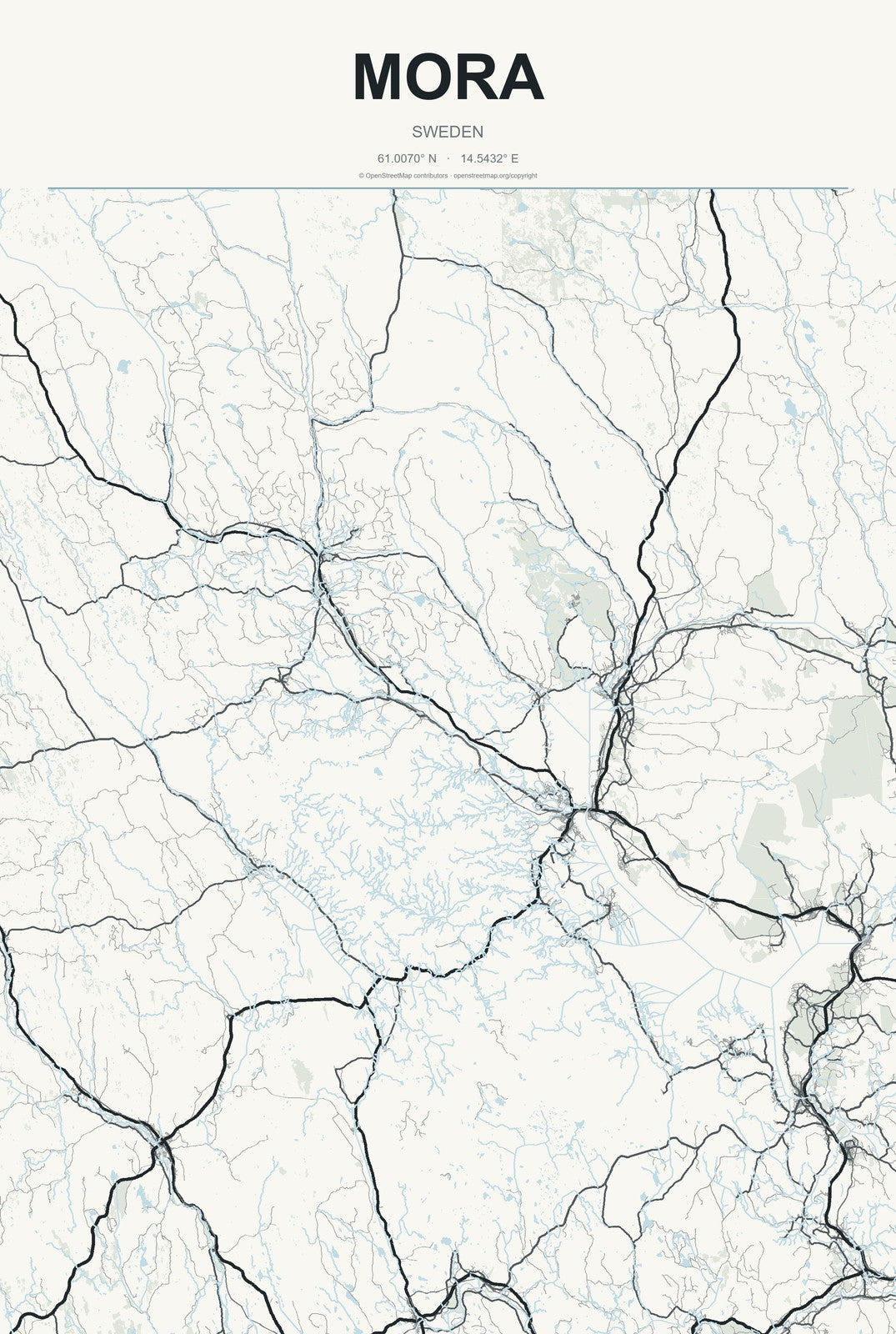 Mora, Sweden City Map Aluminum Sign in Headline Atlas style