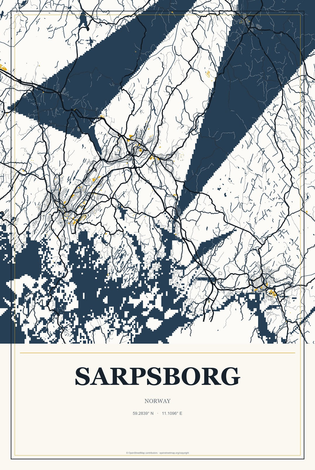 Sarpsborg, Norway City Map Aluminum Sign in Citrine Modern style