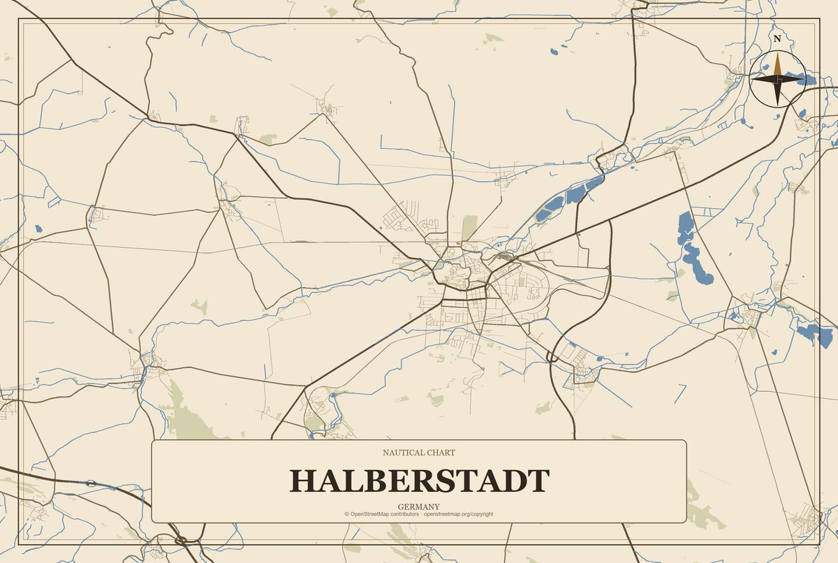 Halberstadt, Germany City Map Aluminum Sign in Heritage Nautical style