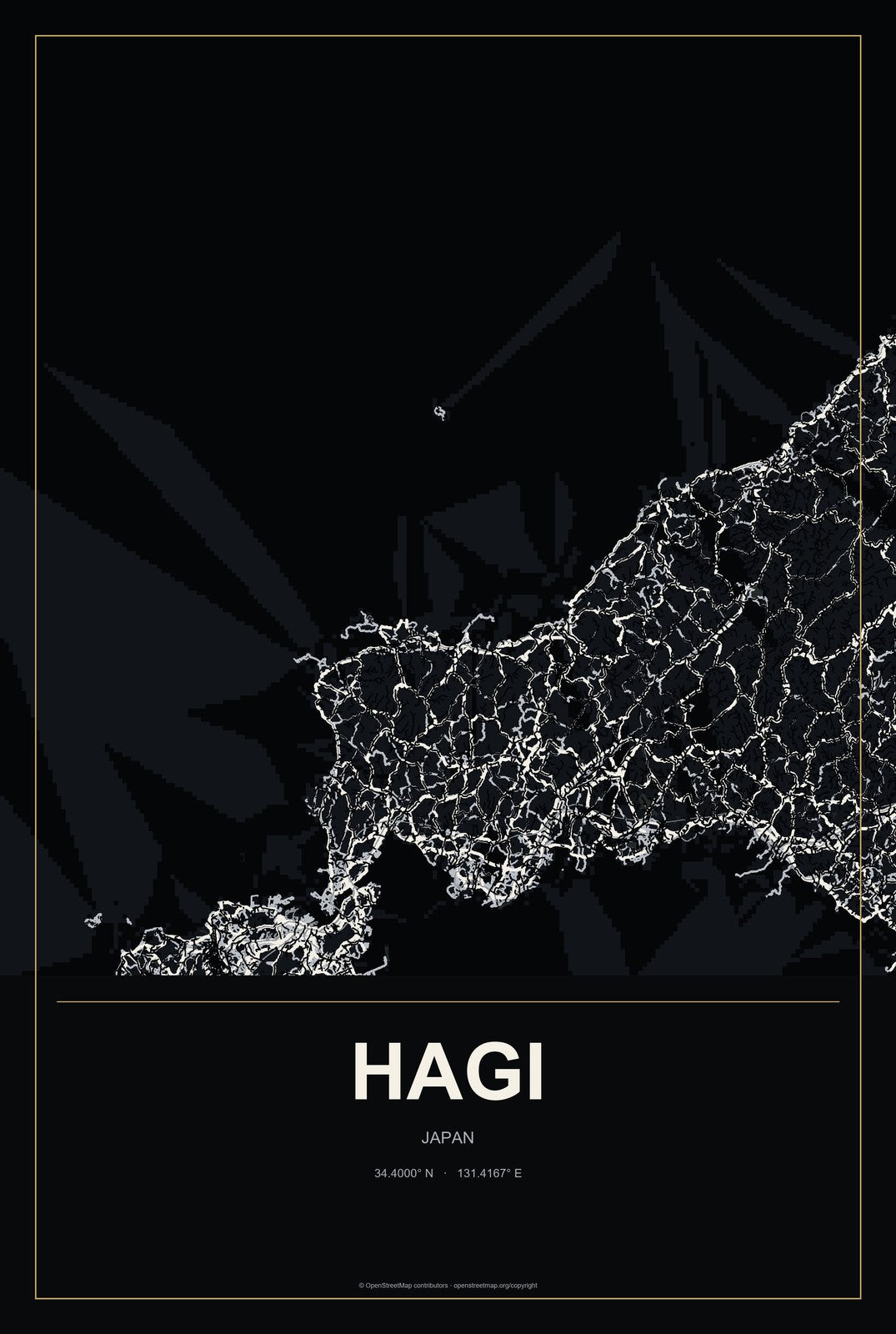 Hagi, Japan City Map Aluminum Sign in Metropolitan Noir style