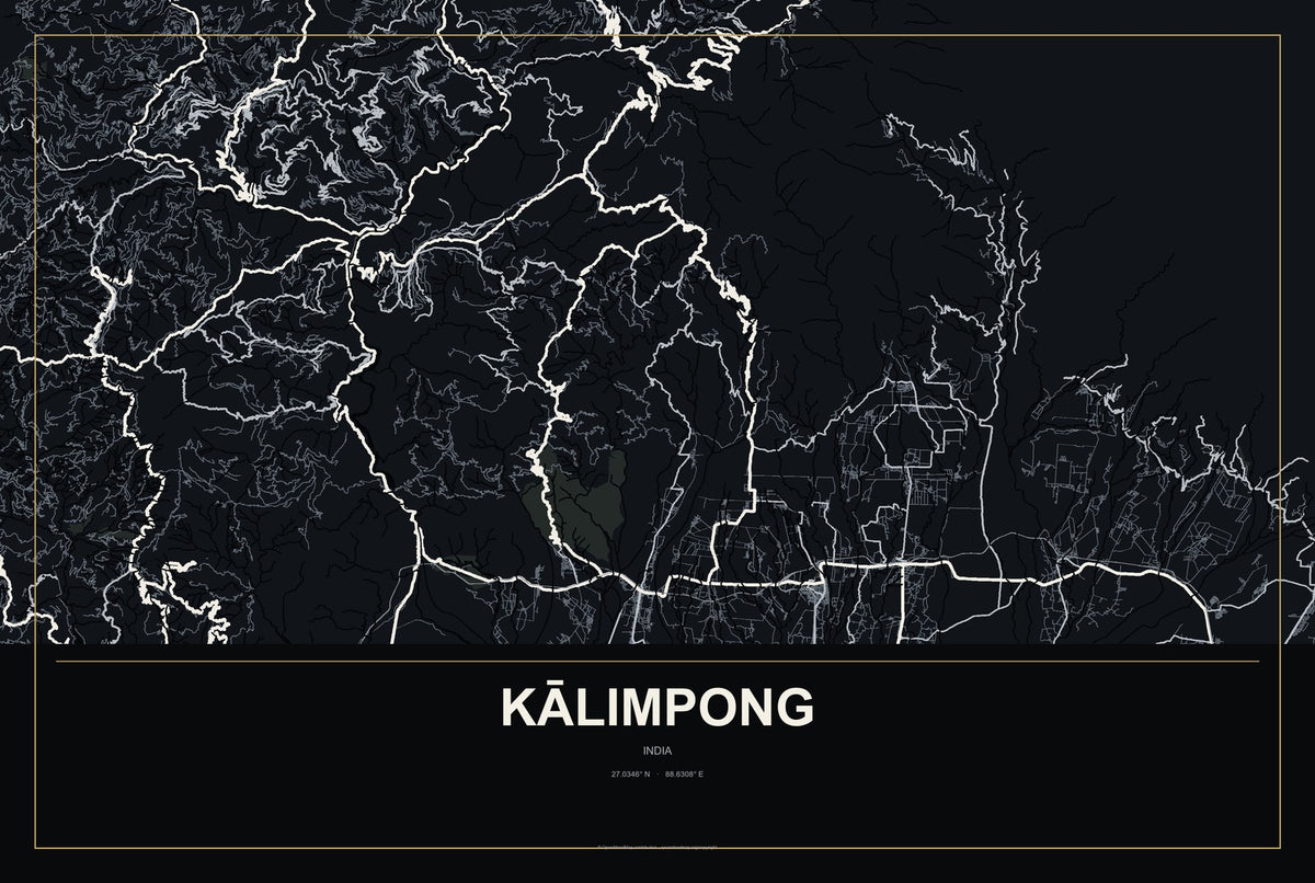 Kālimpong, India City Map Aluminum Sign in Metropolitan Noir style