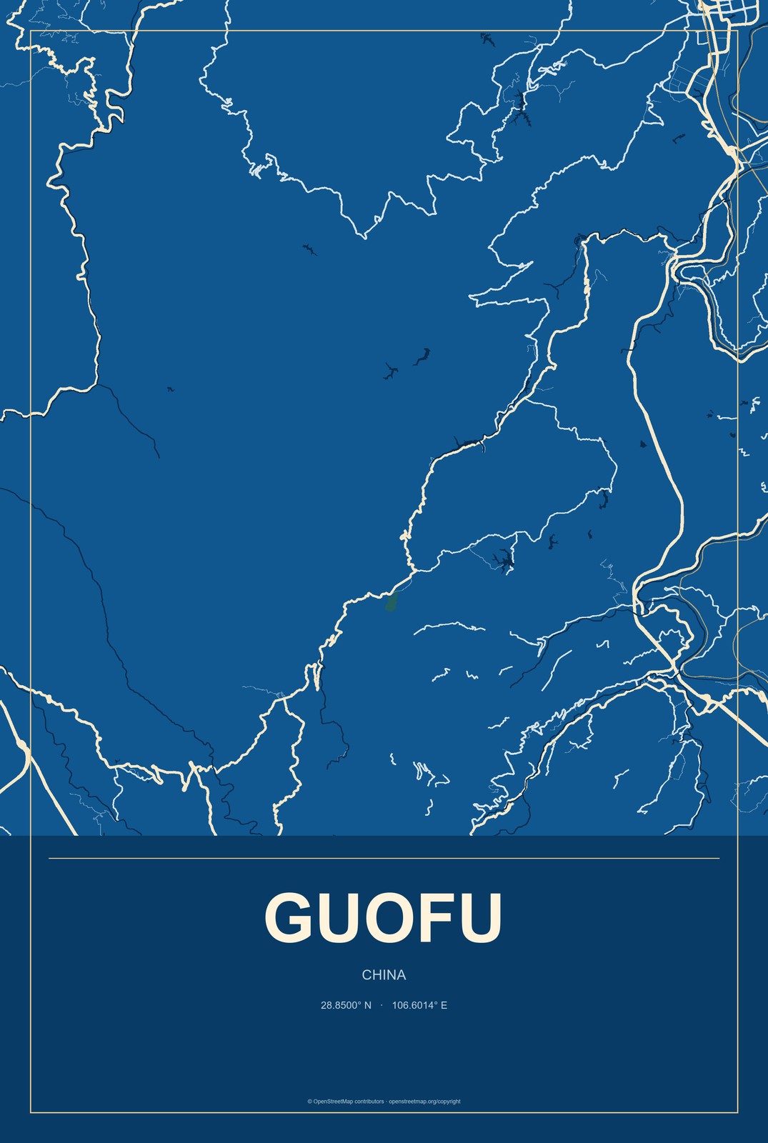 Guofu, China City Map Aluminum Sign in Harbor Cobalt style