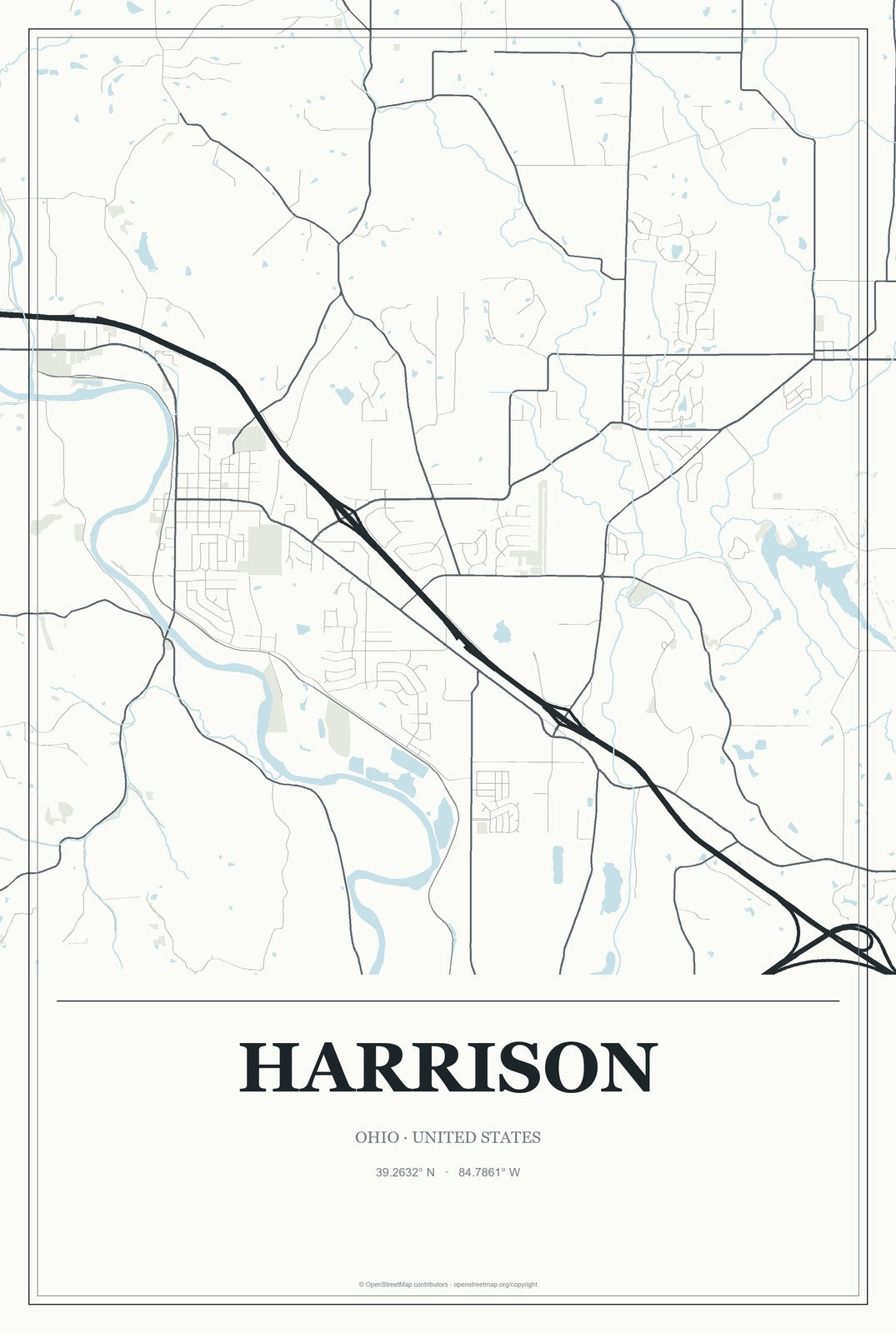 Harrison, Ohio City Map Aluminum Sign in Gallery Air style