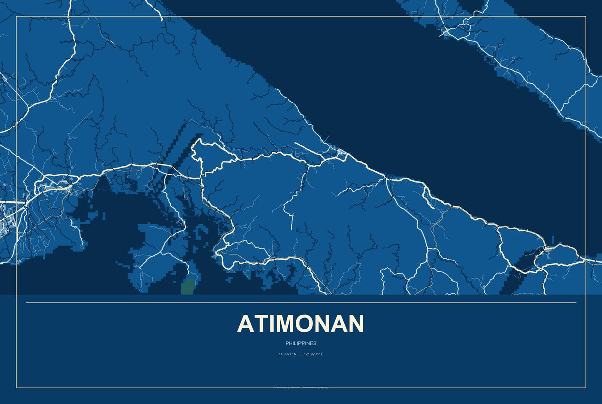 Atimonan, Philippines City Map Aluminum Sign in Harbor Cobalt style